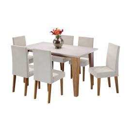 COMEDOR SANDRA  MIEL C/6 SILLAS VENUS TERCIOPELO MARFIL