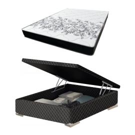 CONJUNTO COLCHON ESPUMA 2 PLAZAS + BASE BAUL