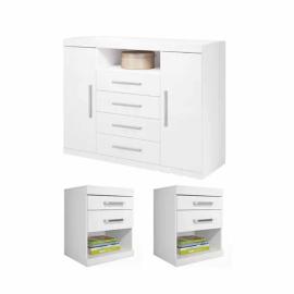 Comoda 4 Cajones 2 Puertas + Mesa De Luz 1 Cajon Flex