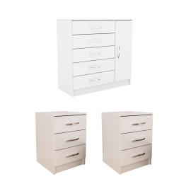 JUEGO DE DORMITORIO COMODA + 2 MESAS DE LUZ COLOR BLANCO