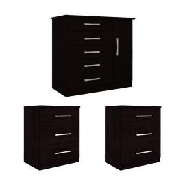 JUEGO DE DORMITORIO COMODA + 2 MESAS DE LUZ COLOR NEGRO