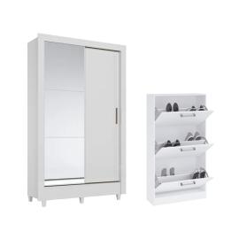 ROPERO 2 PUERTAS CORREDIZAS CON ESPEJO Y ZAPATERA