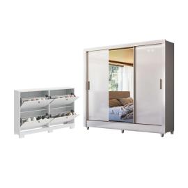 ROPERO 3 PUERTAS CORREDIZAS CON ESPEJO Y COMODA ZAPATERA