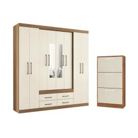 ROPERO 8 PUERTAS 2 CAJONES CON ESPEJO + COMODA ZAPATERA