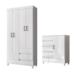 ROPERO FIT 4 PUERTAS + COMODA FIT BLANCA