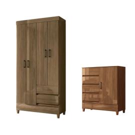 ROPERO FIT 4 PUERTAS + COMODA FIT MARRON