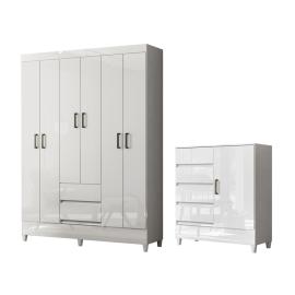 ROPERO FIT 6 PUERTAS + COMODA FIT BLANCA