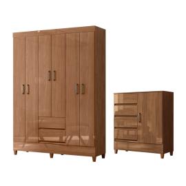 ROPERO FIT 6 PUERTAS + COMODA FIT MARRON