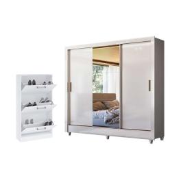 Ropero 3 Puertas Corredizas Con Espejo Y Comoda Zapatera