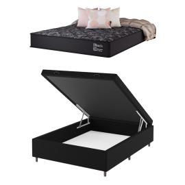 SOMMIER COLCHON 2 PLAZAS RESORTES BASE BAUL TAPIZADA